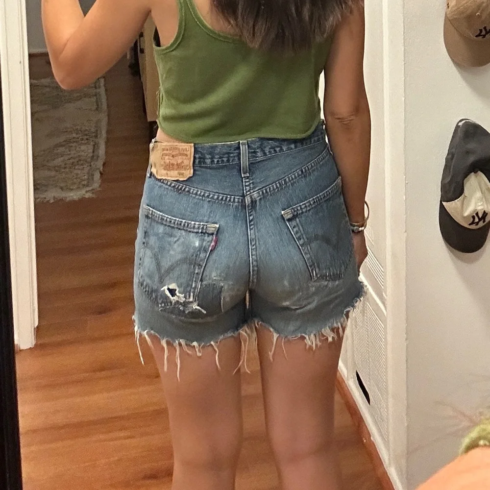Levi's Green Crop Tank with Blue Denim Cutoff Shorts